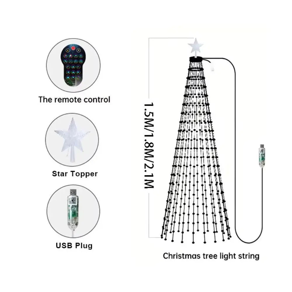 Animated Pixel Christmas Tree Lights with Star Topper