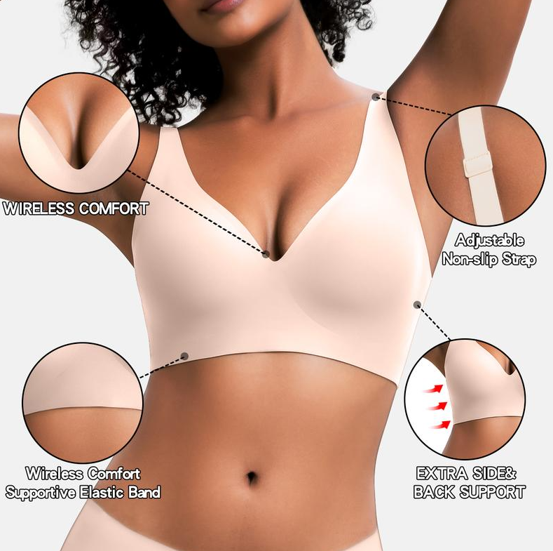 Seamless Deep V Wireless Push Up Bra – Everyday Comfort Bralette