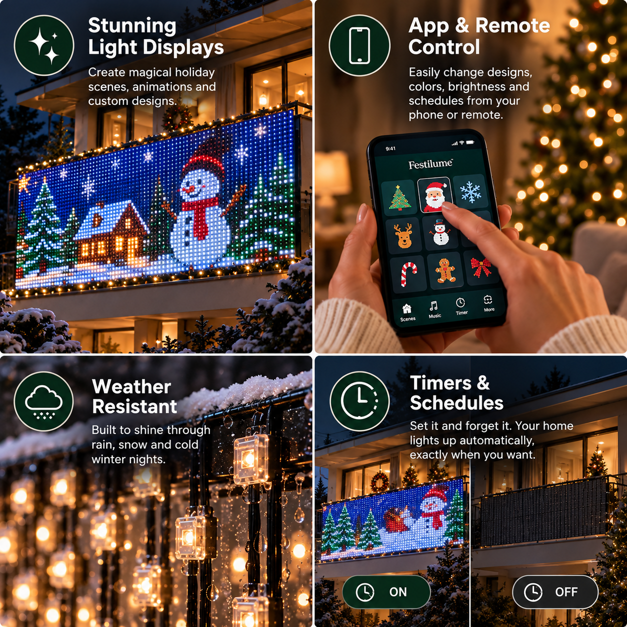 Festive light display with animated lighting