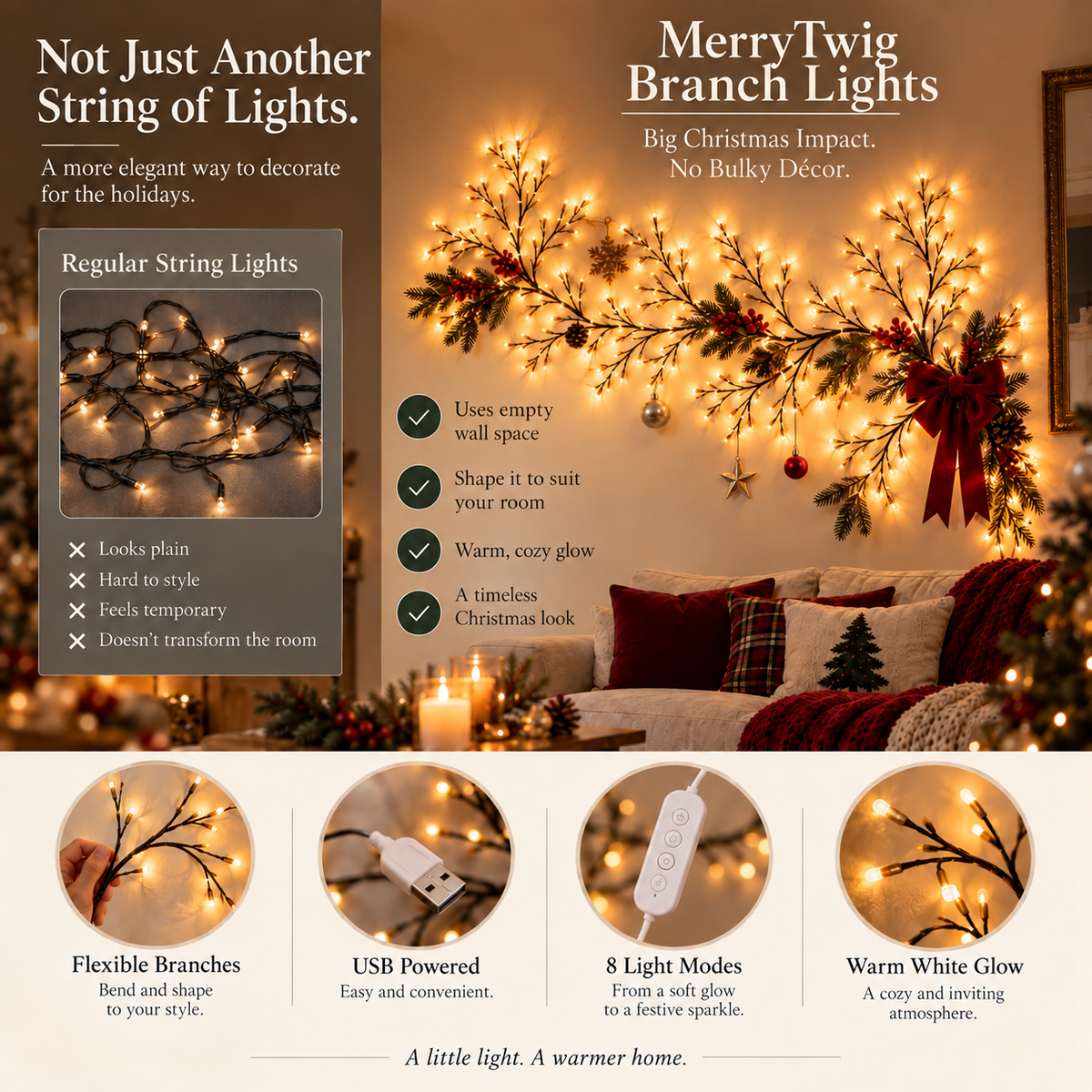 Christmas branch light features