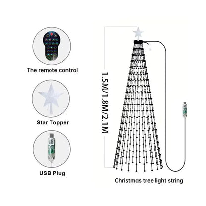 Animated Pixel Christmas Tree Lights with Star Topper