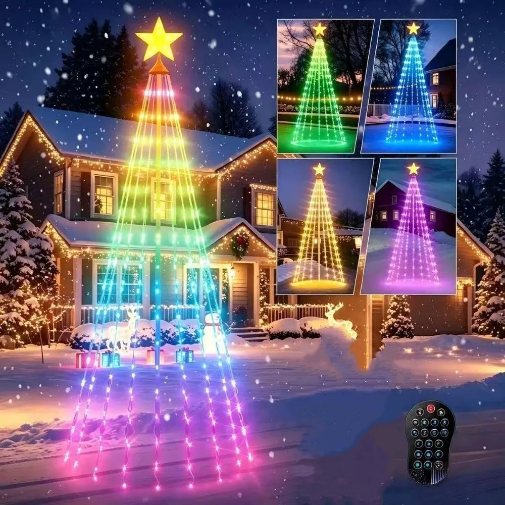 Animated Pixel Christmas Tree Lights with Star Topper