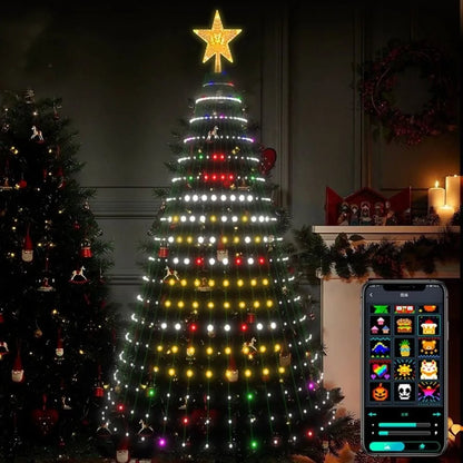 Animated Pixel Christmas Tree Lights with Star Topper