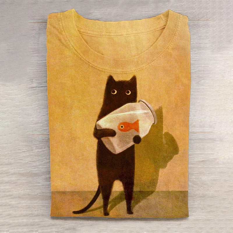Cat & Goldfish Tee