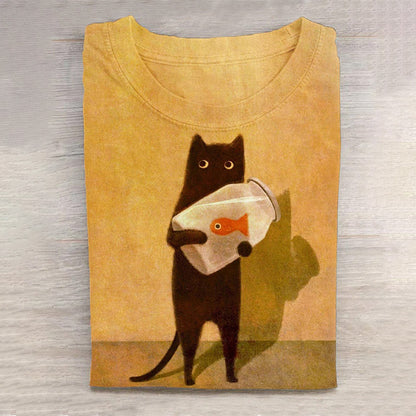 Cat & Goldfish Tee