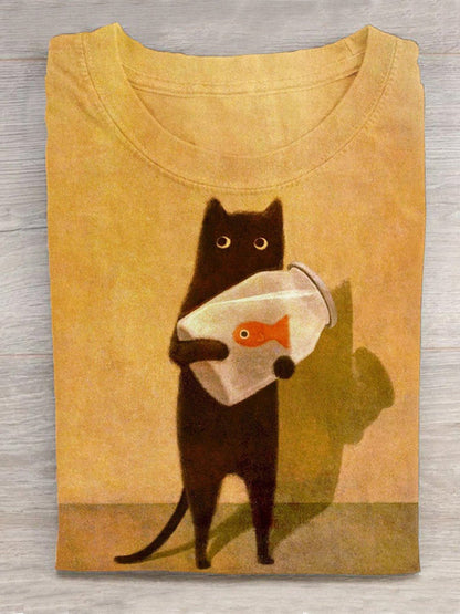 Cat & Goldfish Tee