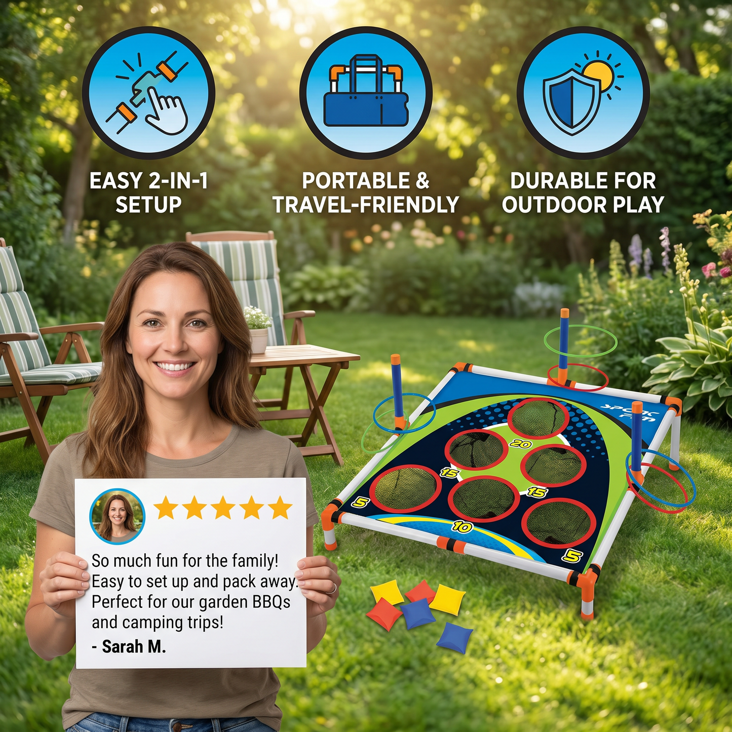 2-in-1 Cornhole & Ring Toss Game Set